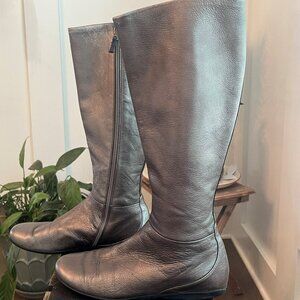 Prada Calzature Donna Anthracite Metallic Gray Silver Knee High Boots